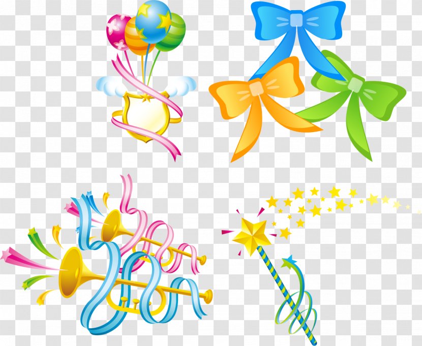 Ribbon Icon - Flower - Balloons Trumpet Vector Elements Transparent PNG