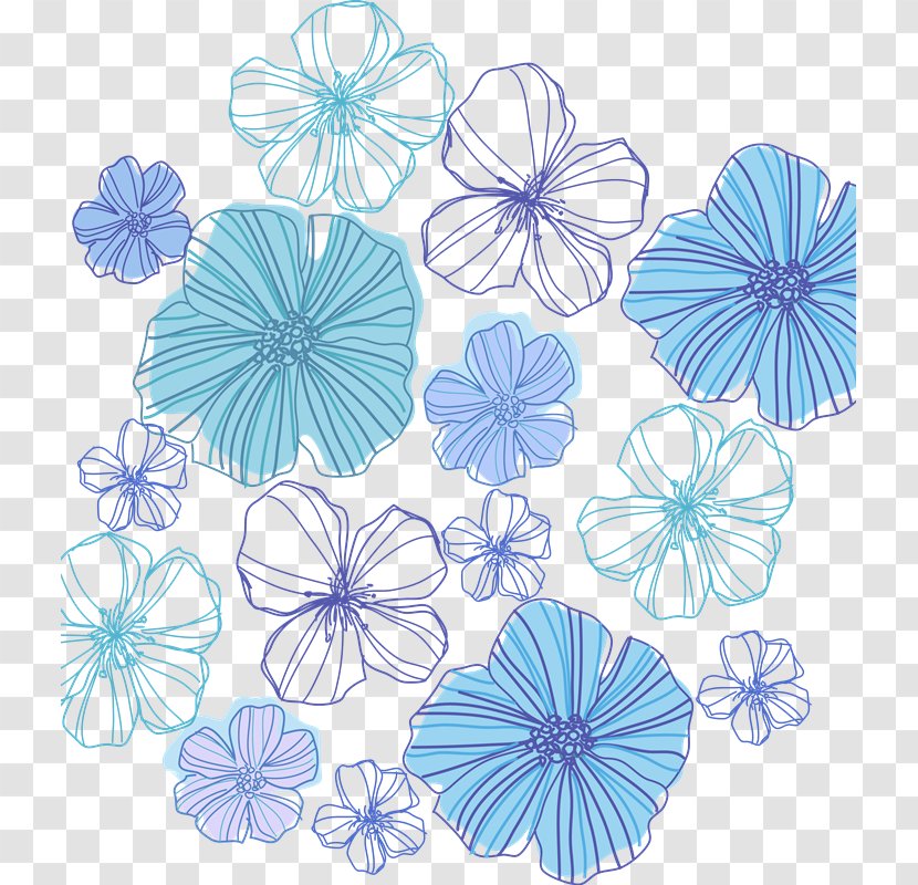 Drawing Blue Flower - Watercolor Painting - Design Transparent PNG