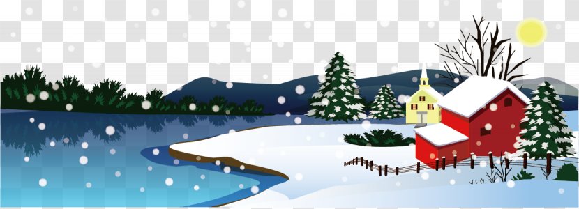 Christmas Tree Winter Snowman - Area - Snowy Vector Village Tourism Transparent PNG