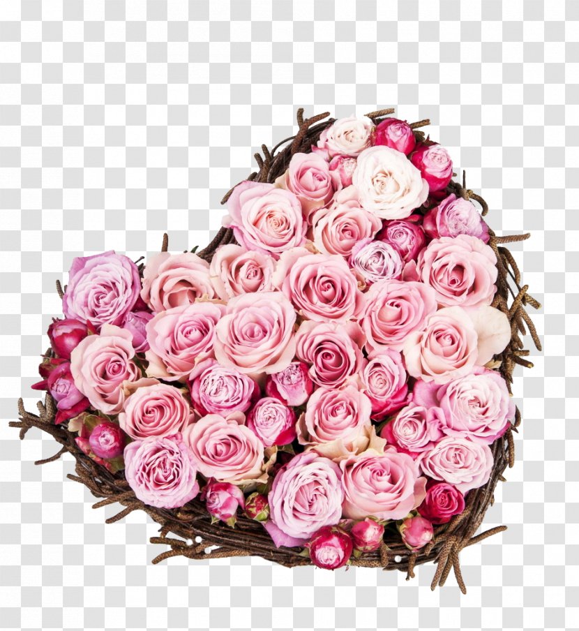 Rose Valentines Day Love Flower Heart - Order - Heart-shaped Bouquet Of Pink Roses HD Clips Transparent PNG