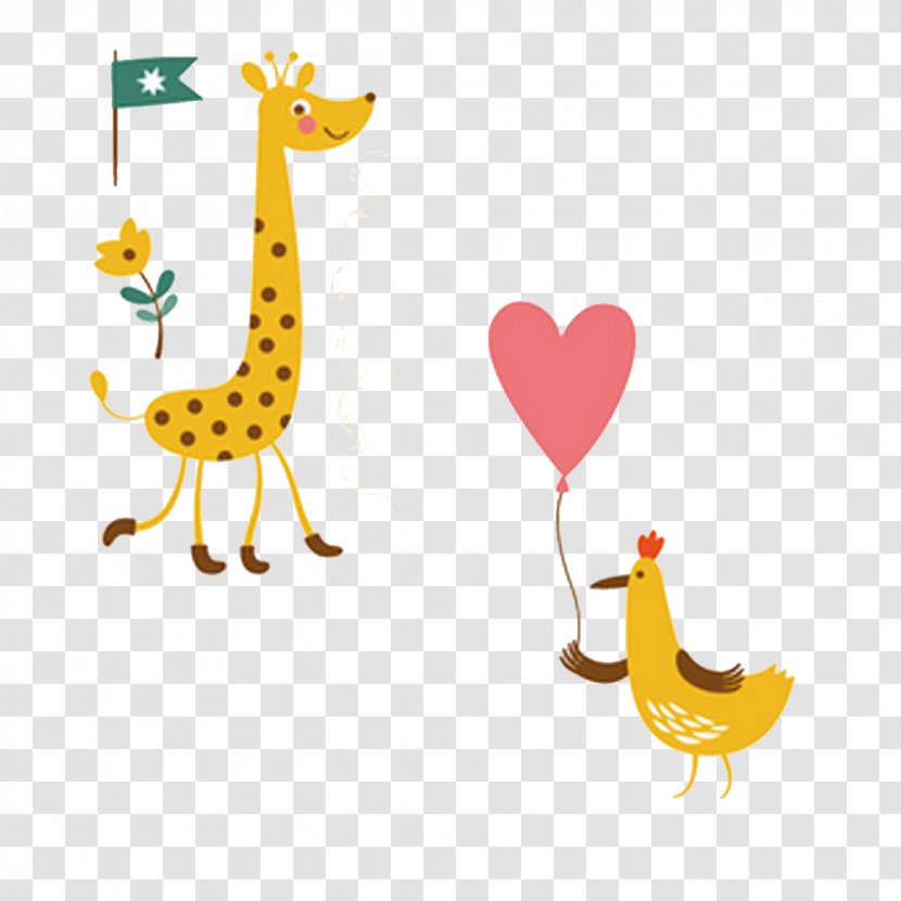 Animal Cuteness Clip Art - Vertebrate - Cartoon Giraffe And Holding Balloons Cock Transparent PNG