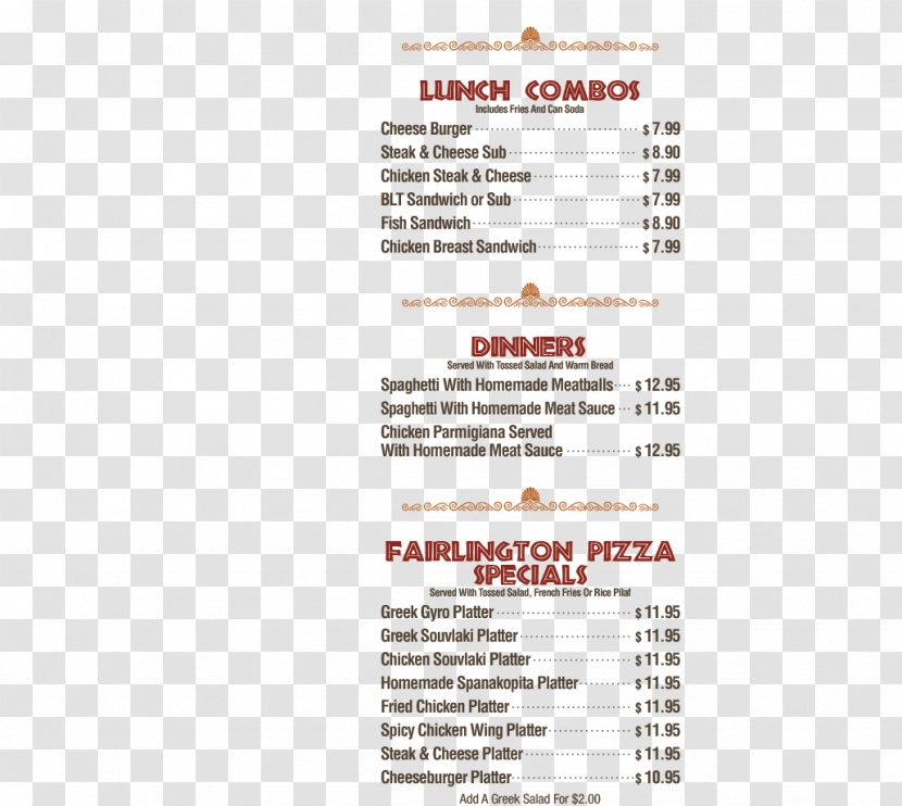 Document Menu Line Fairlington Pizza - Text Transparent PNG