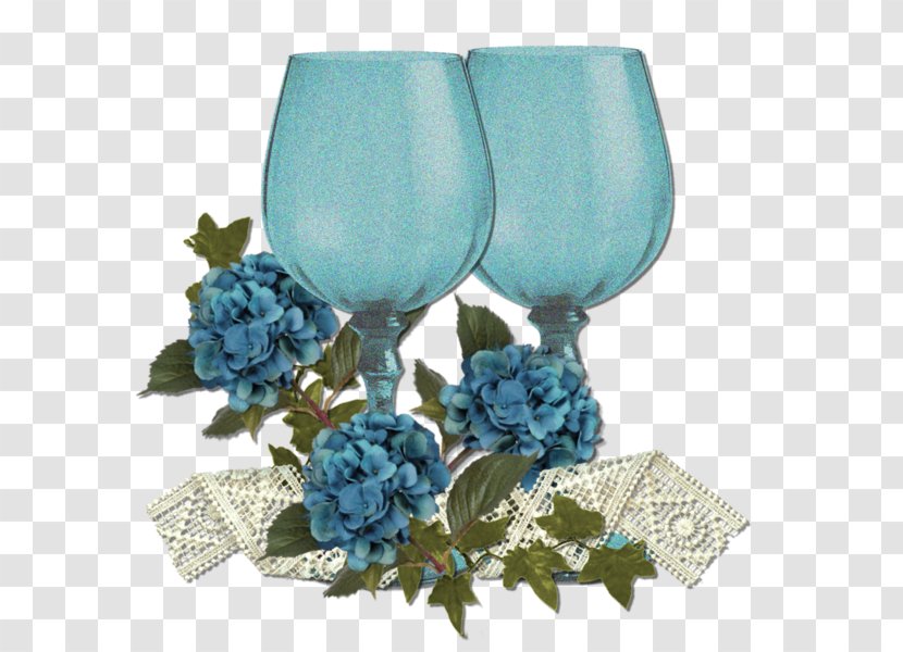 Wine Glass Cocktail Blue Champagne - Flower Transparent PNG