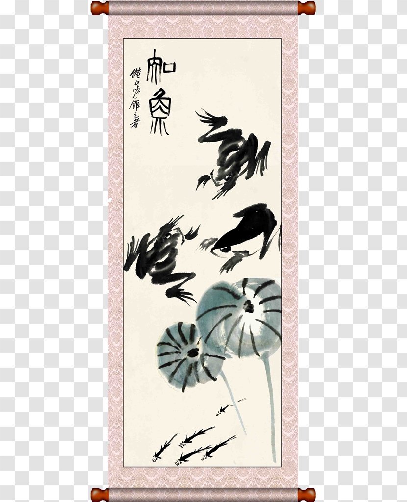 Bird-and-flower Painting Illustration - Ink - Qi White Stone Lotus Leaf Transparent PNG