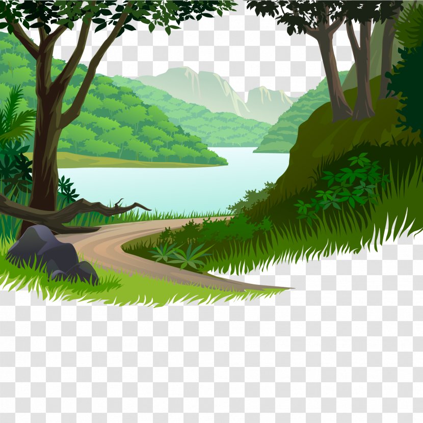 Nature Cartoon Illustration - Comics - Mountain Road Small River Transparent PNG