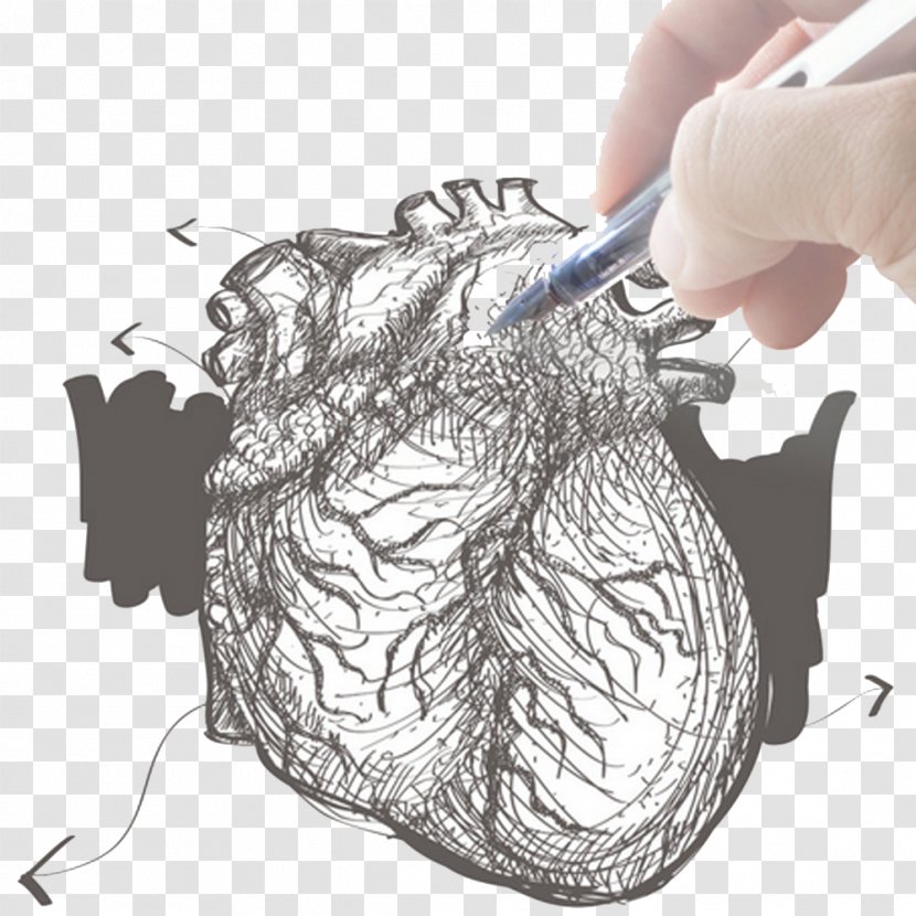 Heart Drawing Hand Illustration - Cartoon - Hand-painted Pen Element Transparent PNG