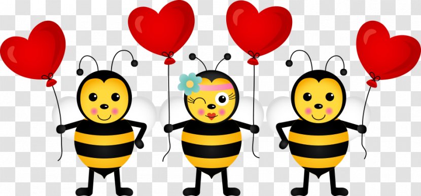 Bee Clip Art - Yellow - Take Heart-shaped Balloons Vector Transparent PNG