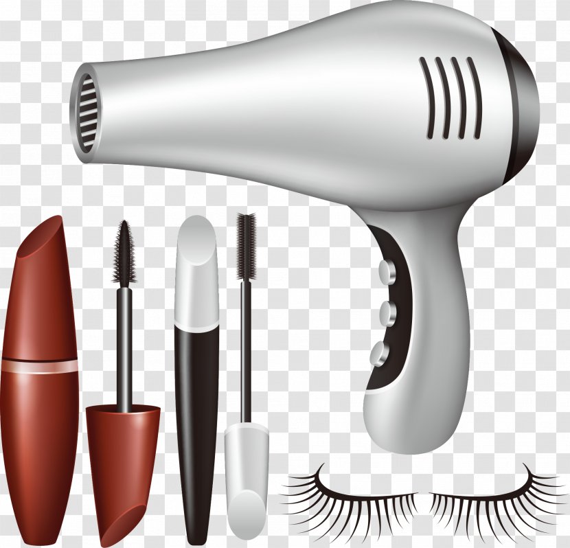 Hair Dryer Eyelash Cosmetics Icon - Vector Hairdryer And Mascara Transparent PNG