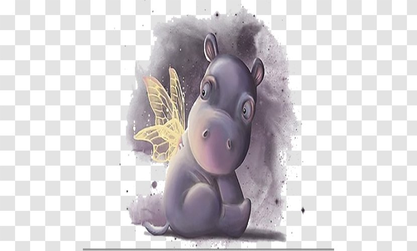 Cartoon Purple Illustration - Pig Like Mammal - Butterfly Hippo Illustrator Transparent PNG
