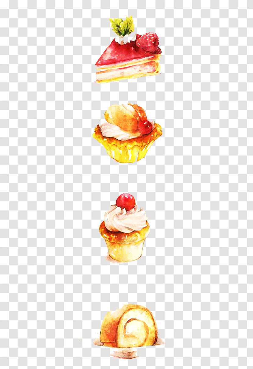 Tart Watercolor Painting Drawing Illustration - Hand-painted Cartoon Strawberry Cake Transparent PNG