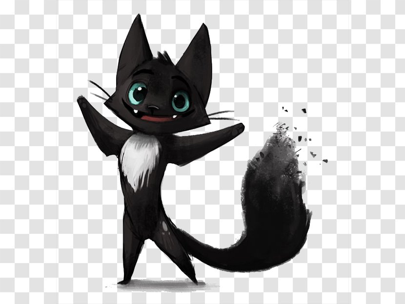 Drawing Humour Art Cat Sxecth - Tail - Black Ink Fox Transparent PNG
