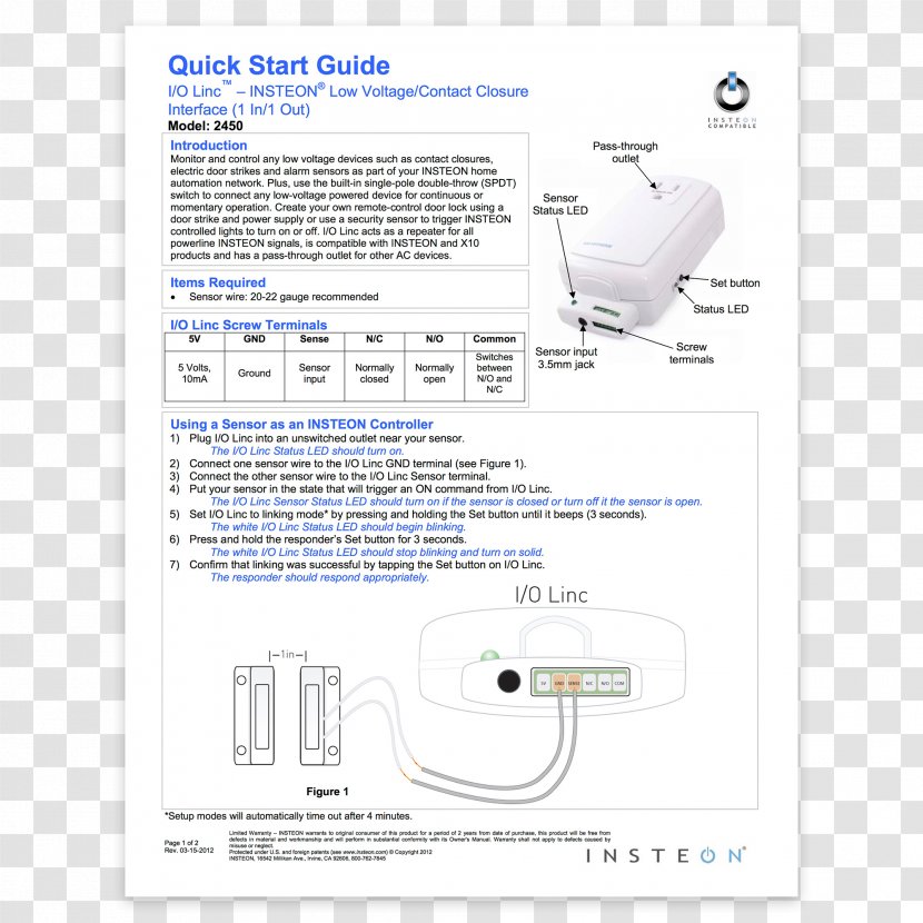 Insteon Electrical Switches Sensor Home Automation Kits Quickstart Guide - Wiring Diagram - Garage Doors Transparent PNG