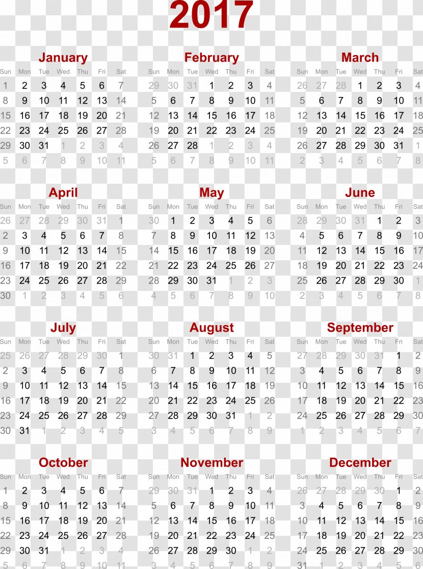 Calendar Year Template Microsoft Excel Word - Date - 2017 (2) Transparent PNG