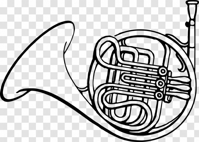 French Horns Coloring Book Drawing Musical Instruments - Heart - Frenchhornblackandwhite Transparent PNG