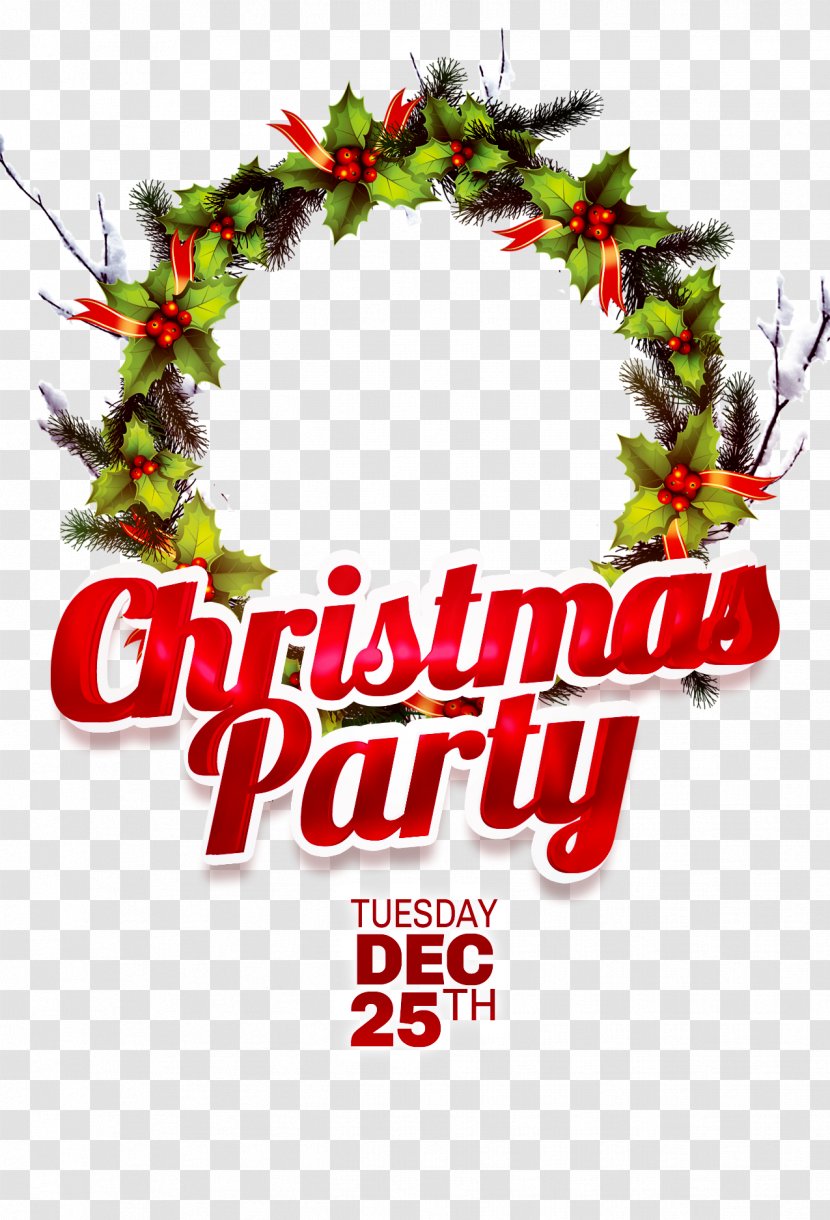 Christmas Party Poster Santa Claus Gift - Floral Design - Wreath Mosaic Material Transparent PNG