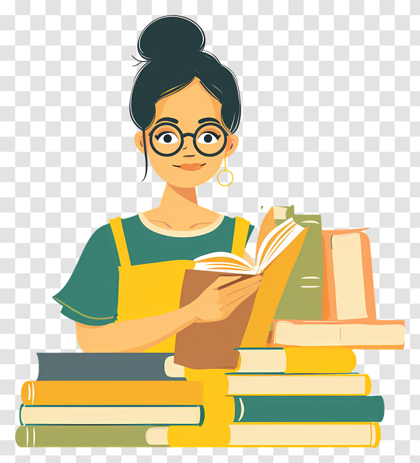 School Librarian - Girl Reading Books Transparent PNG