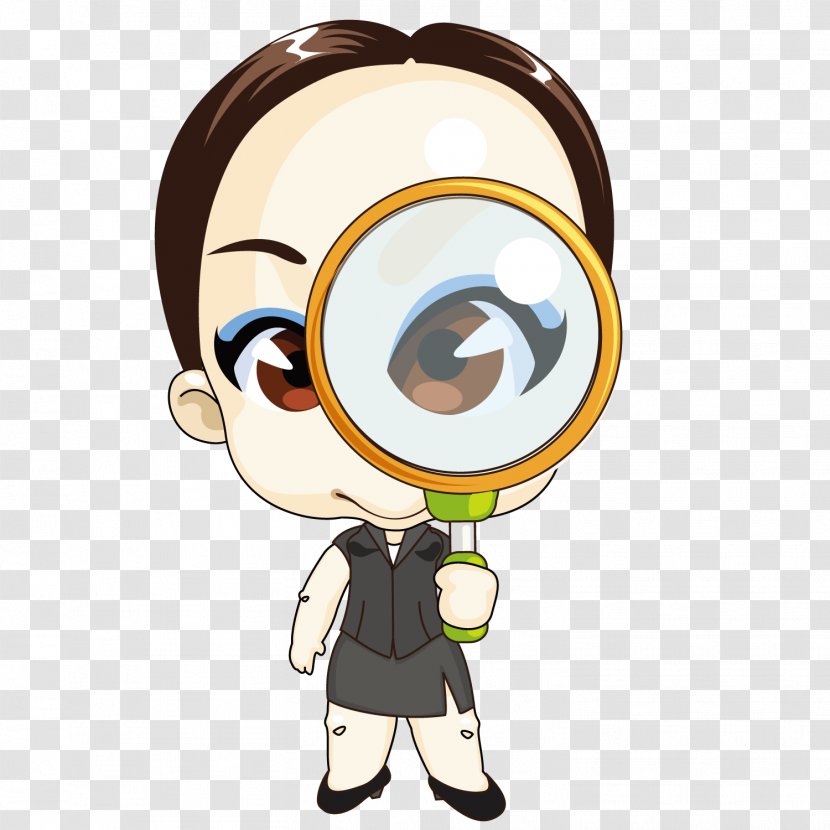 Q-version Cartoon Illustration - Thumb - Take A Magnifying Glass Boy Transparent PNG