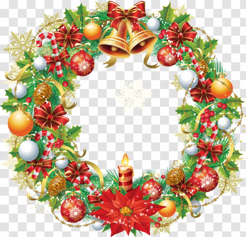 Santa Claus Christmas Wreath Garland - Floral Design - Frame Transparent PNG