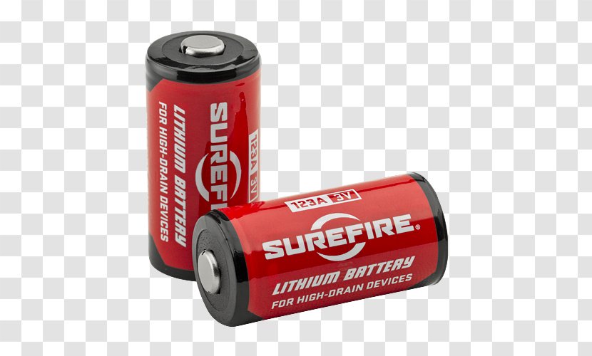 Electric Battery Bateria CR123 SureFire Lithium Batteries Rechargeable Flashlight - Cylinder Transparent PNG