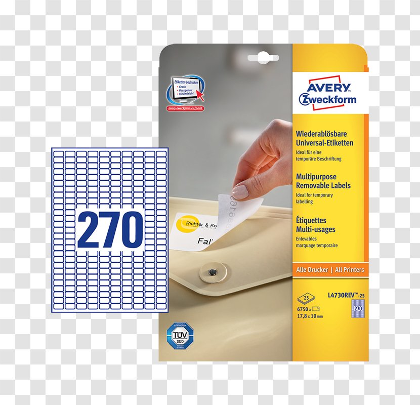 Paper Label A4 Avery Dennison Adhesive - Standard Size - Etikett Transparent PNG