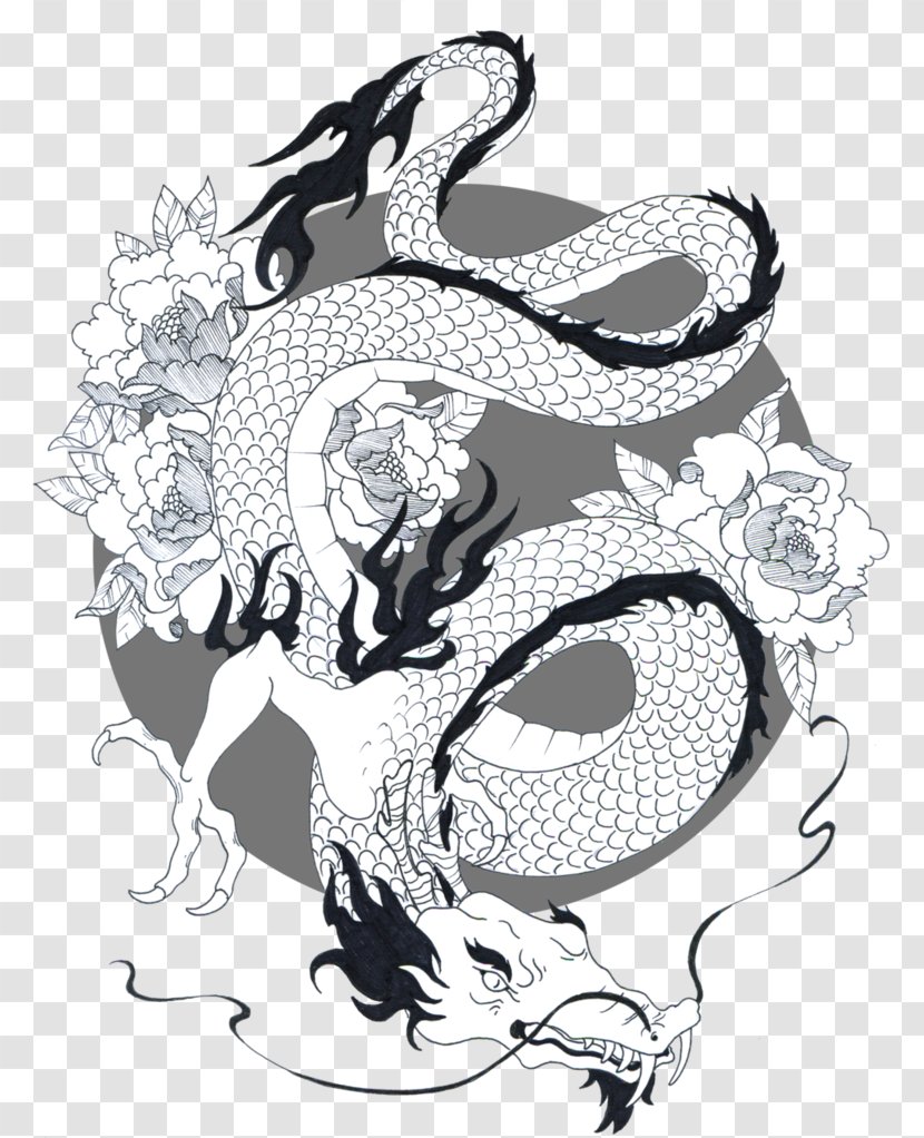 Drawing Japanese Dragon Chinese - Photography - Simple Black And White Painting Transparent PNG