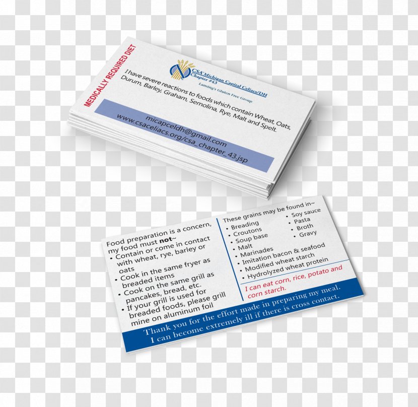 Business Cards Visiting Card Credit - Celiac Disease - Specific Carbohydrate Diet Transparent PNG