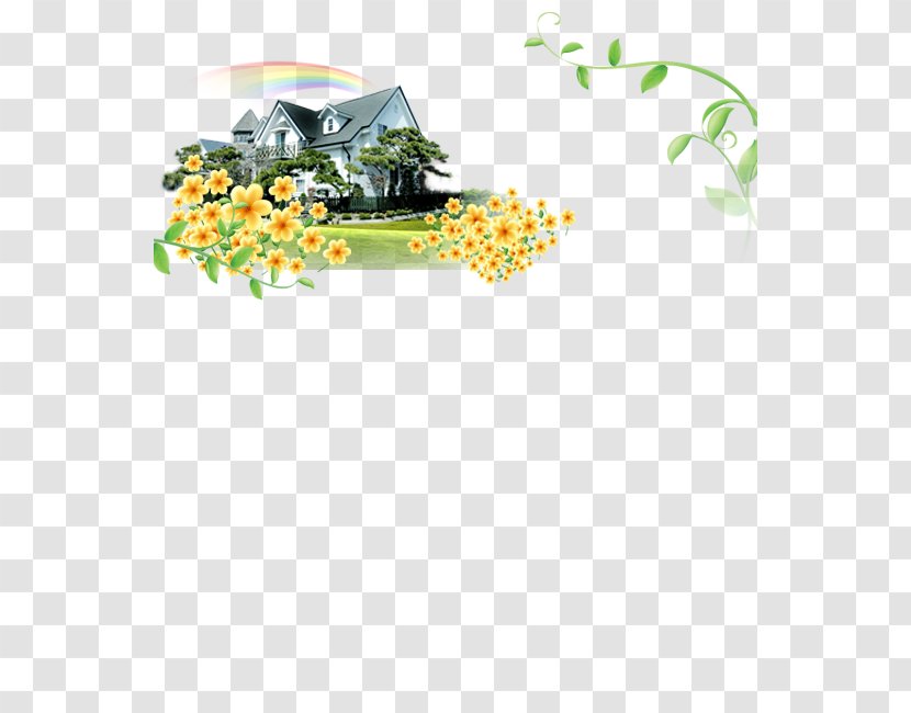 Download Template Icon - Search Engine - Green Leaves And Flowers House Rainbow Creative Transparent PNG