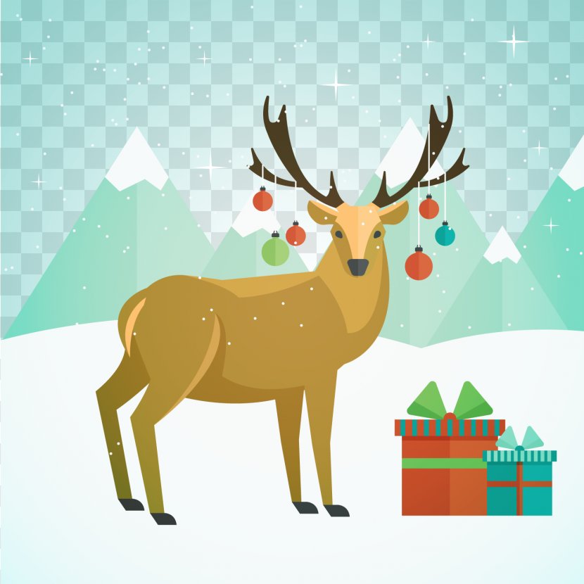 Reindeer Christmas - Antler - Decorated With Balls Vector Background Transparent PNG