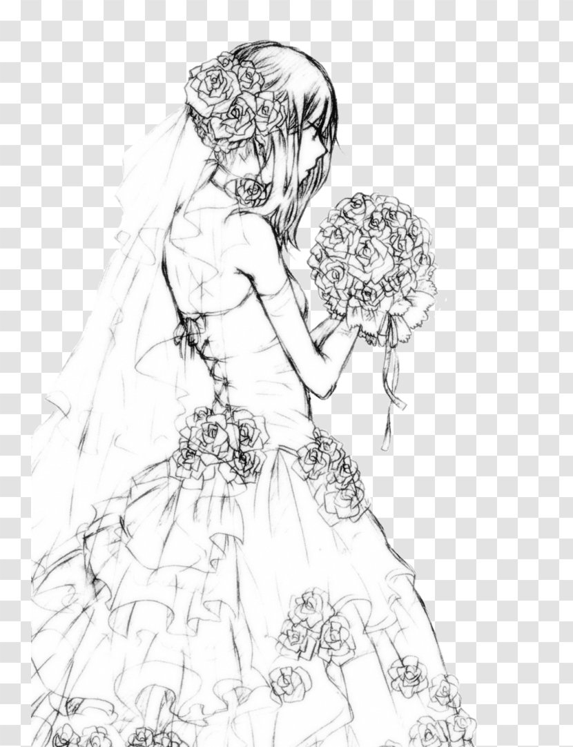 Drawing Bride Wedding Dress Sketch Transparent PNG
