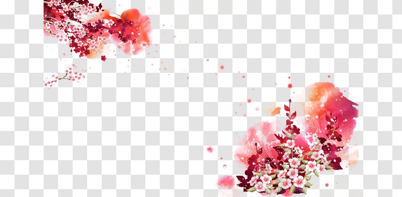 Ink Wash Painting Shan Shui Wallpaper - Petal - Diagonal Color Flower Transparent PNG