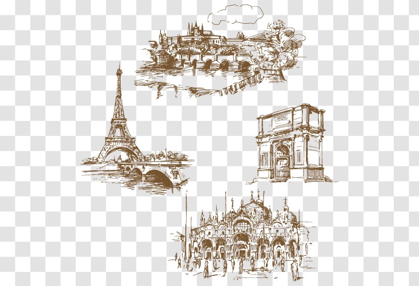 Paris Pisa Drawing Travel Illustration - Famous Foreign Buildings Vector Artwork Transparent PNG