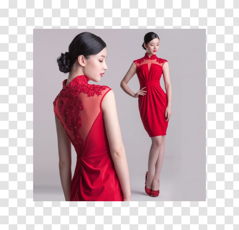 Wedding Dress Cheongsam Mandarin Collar Evening Gown - Aline - Red Lace Transparent PNG