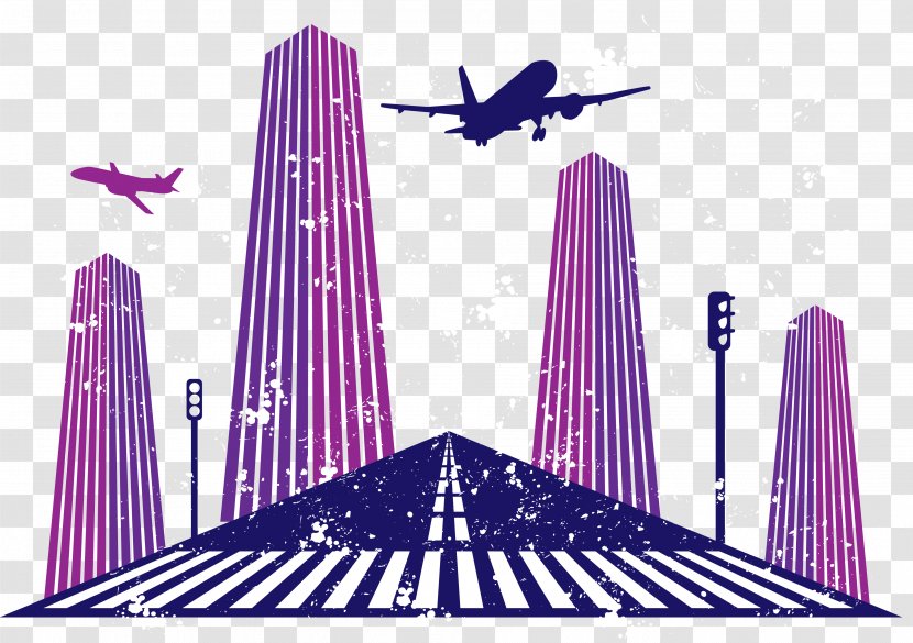 Airplane Clip Art - Purple - Vector City Transparent PNG