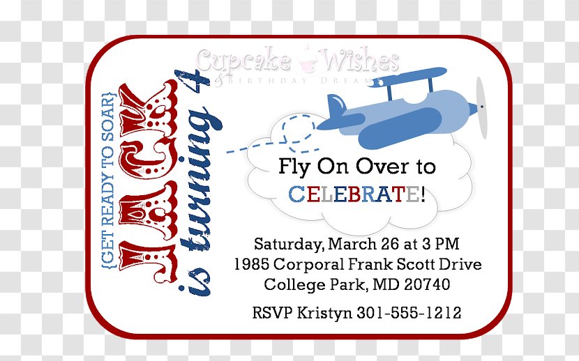 Airplane Party Invitations Cupcake Birthday - Text Transparent PNG