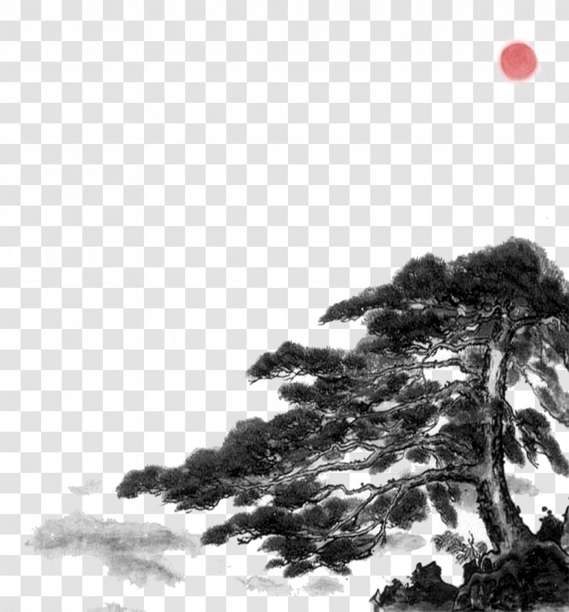 Ink Wash Painting Landscape - India - Welcome To Pine Material Transparent PNG