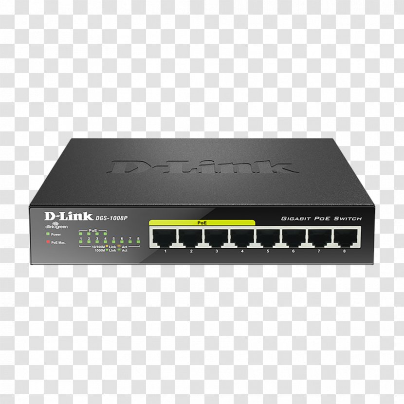 Gigabit Ethernet Power Over Network Switch D-Link DGS 1008P - Halfduplex Transparent PNG