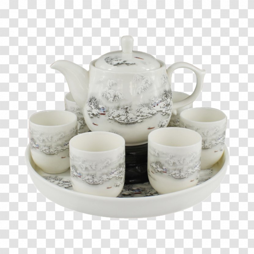 White Tea Teapot Set - A Transparent PNG