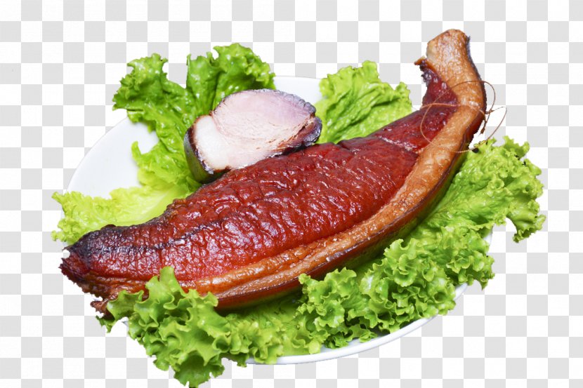 Hunan Cuisine Bacon Ham Curing - Meat - Vector On Lettuce Transparent PNG