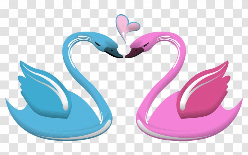Lovebird Black Swan Heart - Cygnini - Vector Cartoon Hand-painted Blue And Purple Couple Transparent PNG