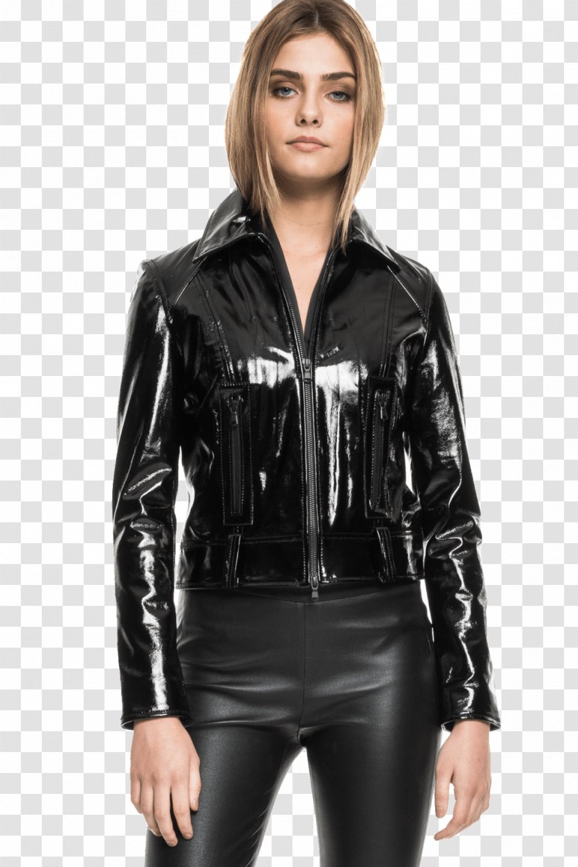 Leather Jacket Patent Coat - Silhouette Transparent PNG