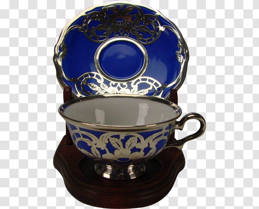 Selb Ceramic Saucer Demitasse Silver Overlay - Blue And White Porcelain - Cup Transparent PNG