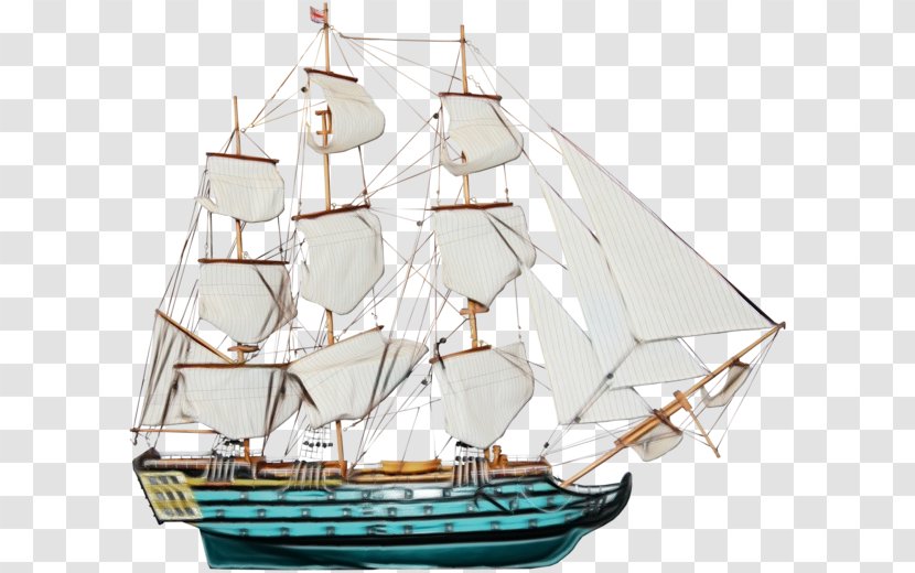 Vehicle Sailing Ship Boat Tall Barquentine - Watercolor - Mast Transparent PNG