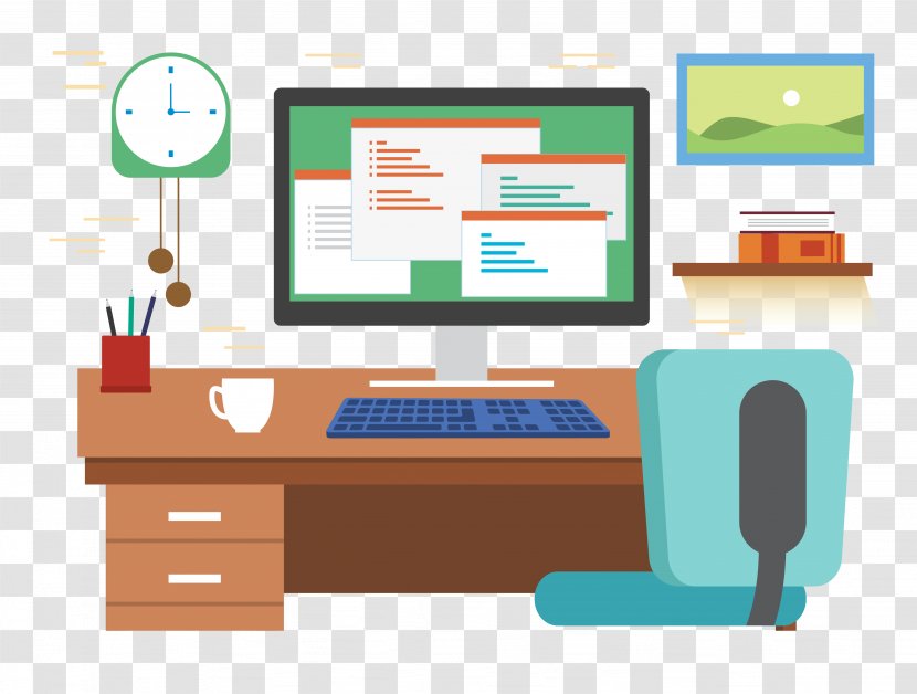 Desk Office Graphic Design - Vector Computer Transparent PNG