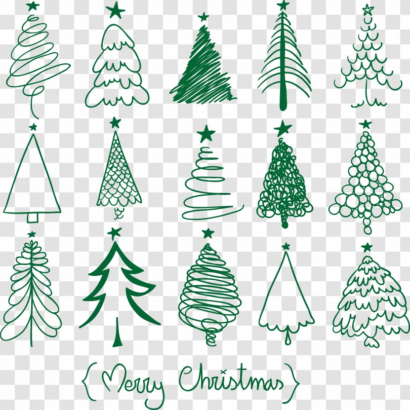 Christmas Tree Drawing And Holiday Season Ornament - Conifer - Design, Vector Transparent PNG