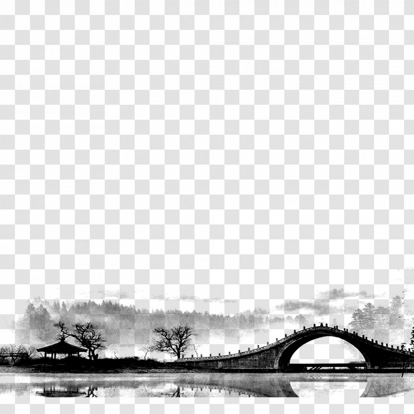 Bridge Residential District Ink Wash Painting - Chinese Pavilion - Arch Transparent PNG