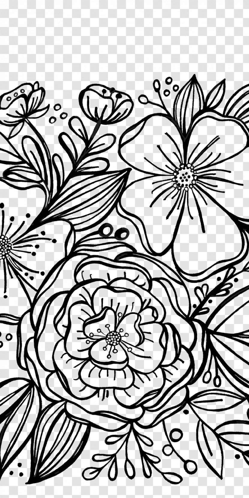 Floral Design Illustration Drawing Clip Art - Photography - Black And White Drawn Flowers Doodle Transparent PNG