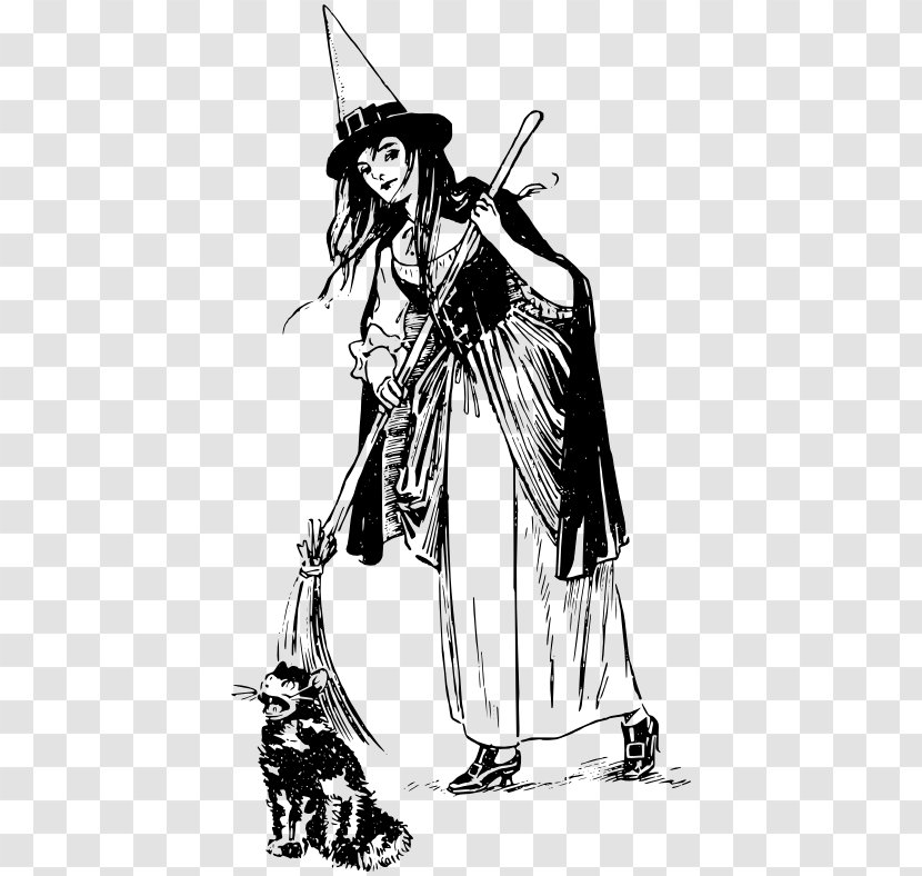 Cat Witchcraft Witch Hat Clip Art - Woman - Broom Transparent PNG
