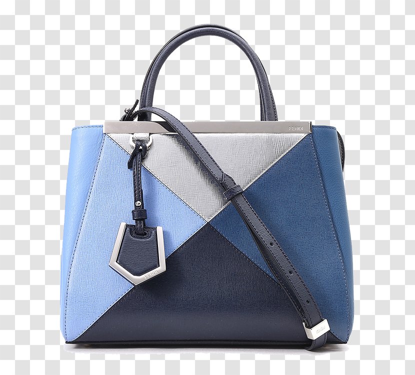 Blue Tote Bag Leather Fendi - Silver Black Stitching Dual-use Package Transparent PNG