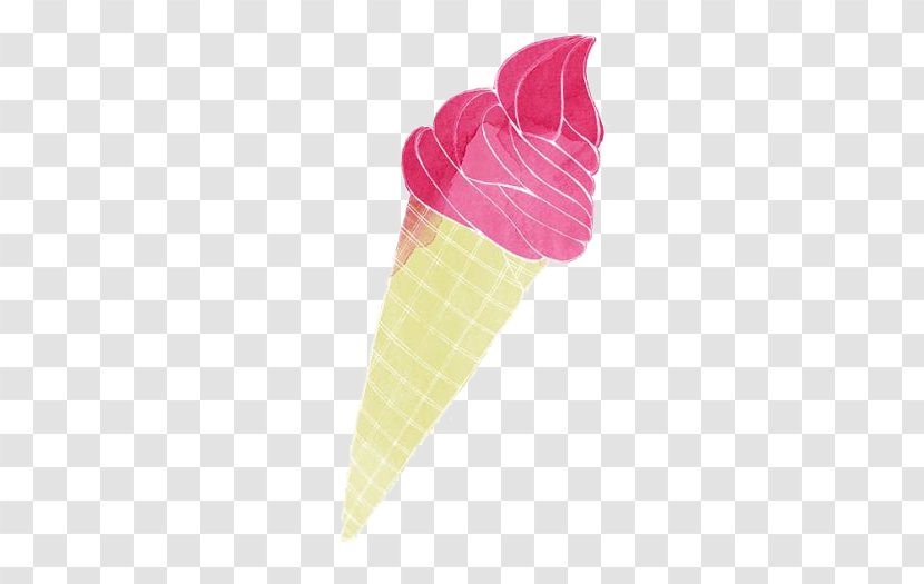 Ice Cream Cone Gelato Strawberry - Sorbet - Hand-painted Cartoon Transparent PNG