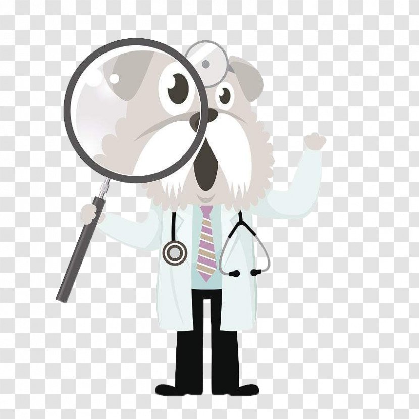 Drawing Influenza Illustration - Cartoon - A Dog Doctor With Magnifying Glass Transparent PNG